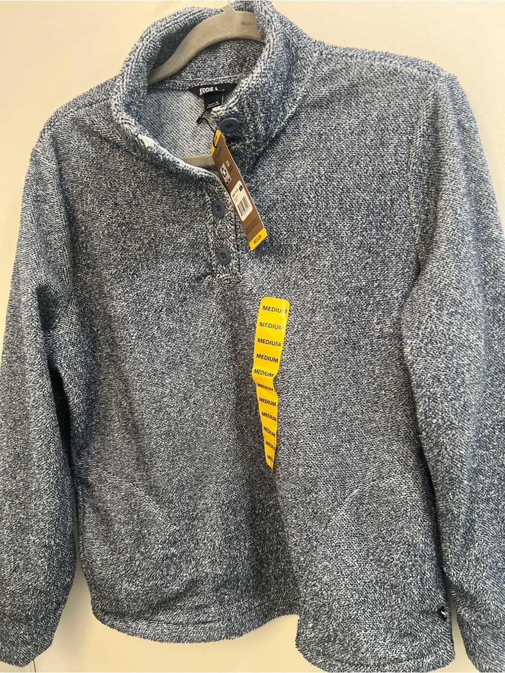 Eddie Bauer womens Medium Blue Heathered Quarter-Snap fleecy sweatshirt